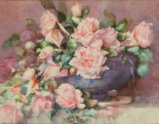 Een kom met roze rozen